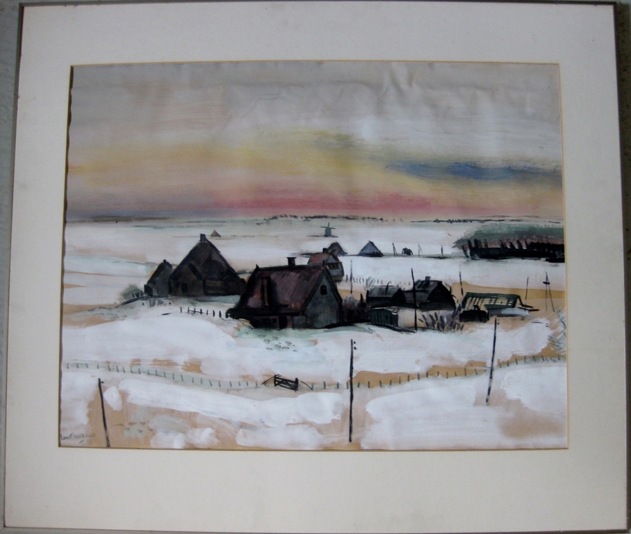 Court Veldkamp  - gemengde techniek op papier - Huizen in Landschap kopen? Bied vanaf 45!