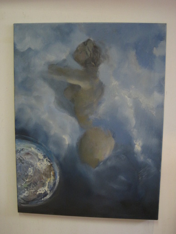 boeiend OUD surrealistisch olieverf "Moeder Aarde" monogram RW (Roelf Westra ?)  kopen? Bied vanaf 1!