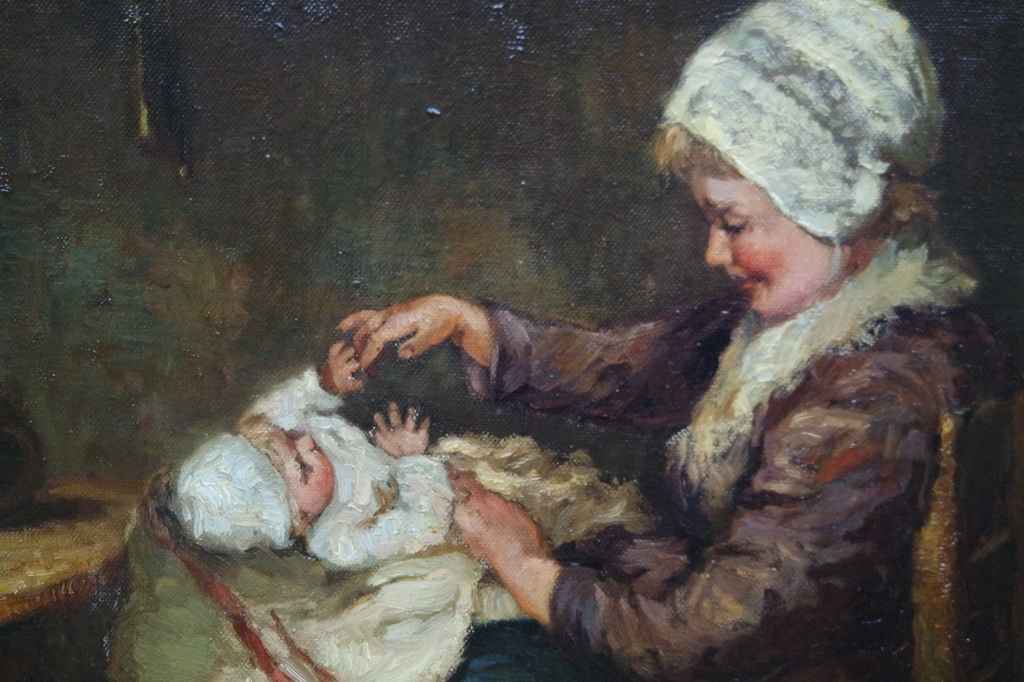 Johan Hendrik Kaemmerer - Olieverf op doek - Moeder met kind op schoot kopen? Bied vanaf 800!