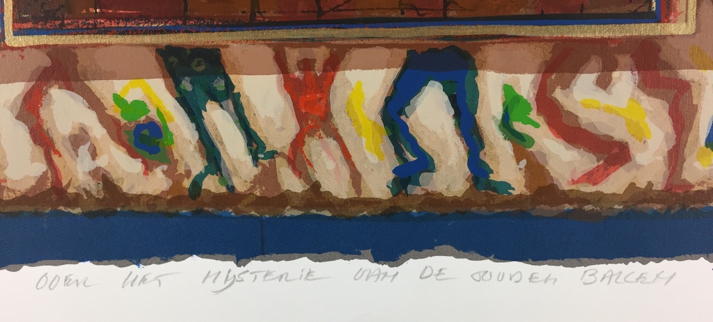 Eric Toebosch, zeefdruk, 2000, 'Over het mysterie van de gouden ballen' kopen? Bied vanaf 69!