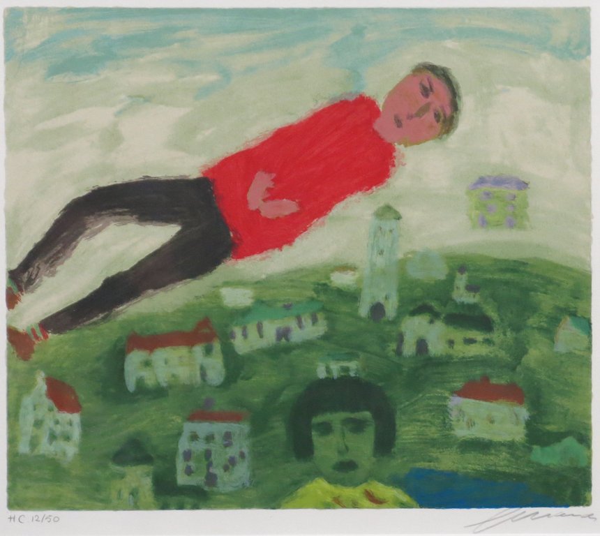 Eugene Brands: Litho, Vliegend figuur - Ingelijst verkocht voor € 250!