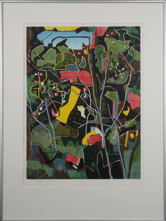 Vincent van Ojen: Houtsnede, Bessenstruik - Ingelijst verkocht voor € 45!