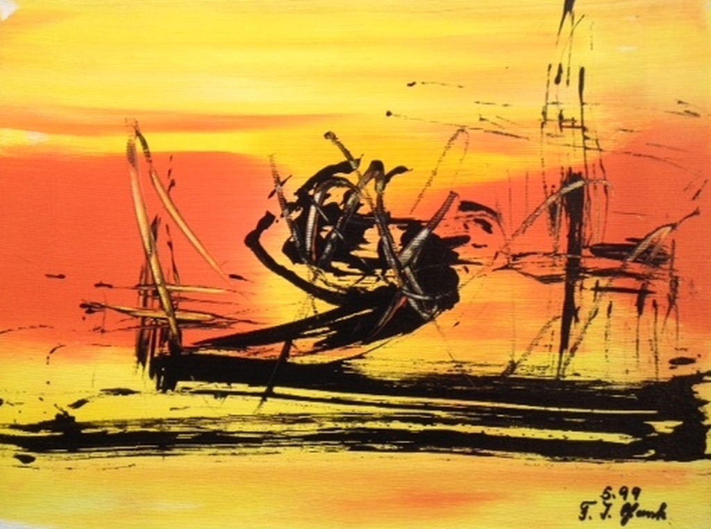 Franz J.Blank, Abstracte compositie - acrylverf op canvas - gesig verkocht voor € 55!