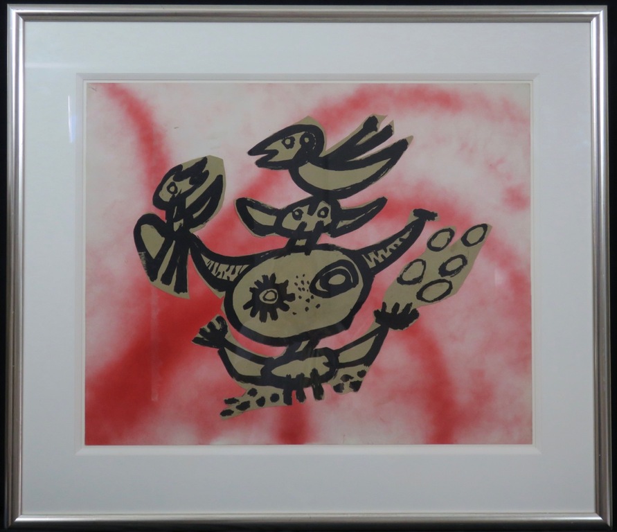 Anton Rooskens: Collage op papier, Compositie Vogelman - Ingelijst (Groot) verkocht voor € 110!