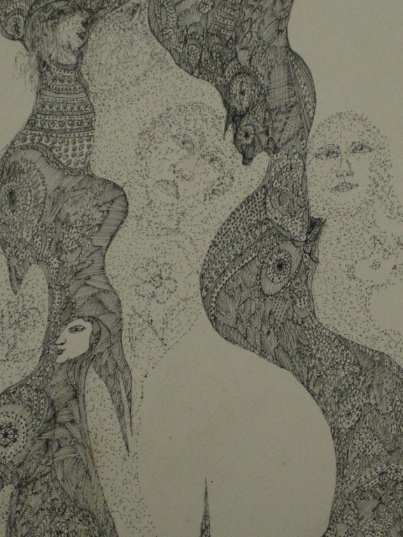 Zeldzame Oostindische Inkttekening "vogelfiguur"  van Paula Sluiter (1903-1993)  kopen? Bied vanaf 1!