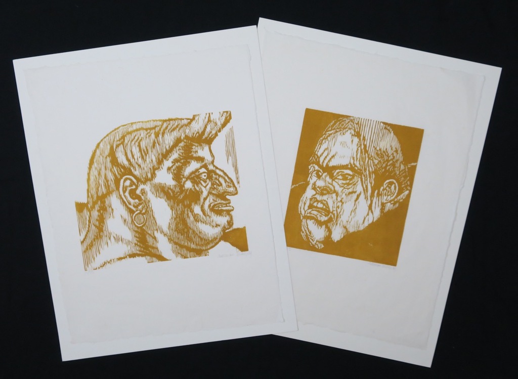 Lot met 2 houtsnedes van Herman Gordijn: Vrouw met oorbel, portret verkocht voor € 40!