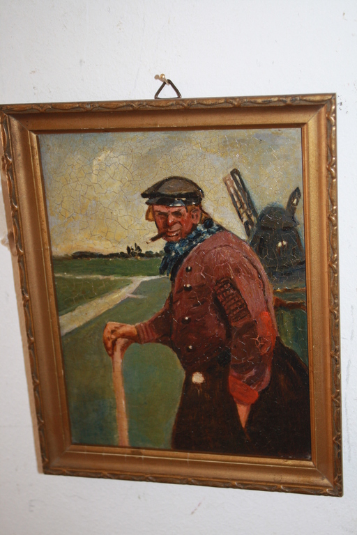 VISSER bij MOLEN - NAIVE KUNST uit jaren 30 kopen? Bied vanaf 1!