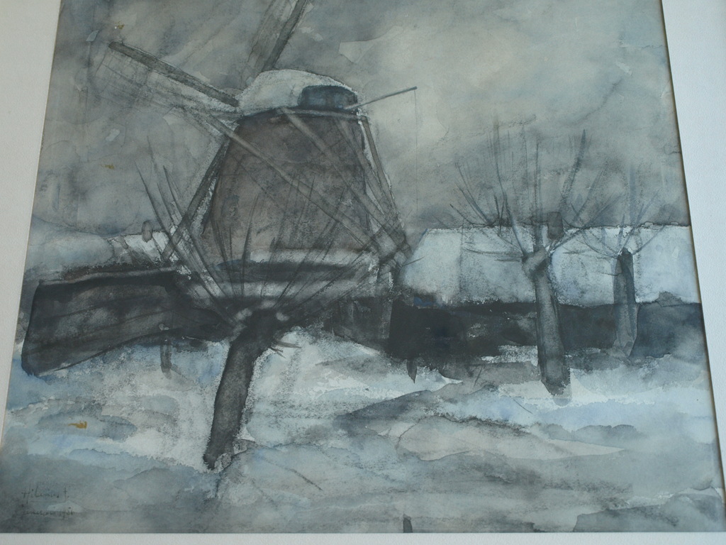 Onduidelijke signatuur : Gemengde techniek , Molen – ingelijst– 1956 kopen? Bied vanaf 1!