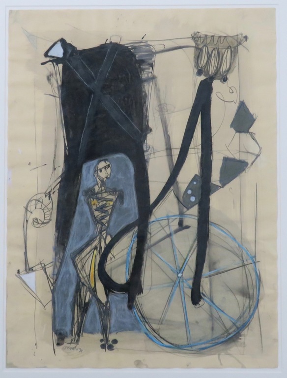 Udo Dziersk: Gemengde techniek op papier, Compositie met figuur - Ingelijst  kopen? Bied vanaf 100!