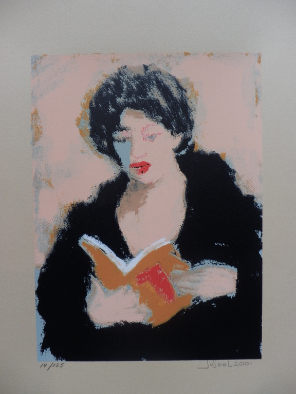 JOSE van GOOL   Zeefdruk LEZENDE DAME  Handgesigneerd kopen? Bied vanaf 35!