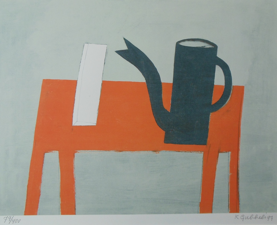 Houtsnede van Klaas Gubbels uit 1997 / Zwarte kan op Oranje Tafel verkocht voor € 370!