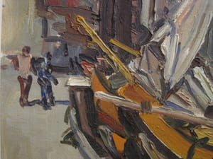 Jan van Anrooy - Jan van Anrooij 1901-1988 "Hoorn afgemeerde boten aan gracht" olieverf gesig kopen? Bied vanaf 1!