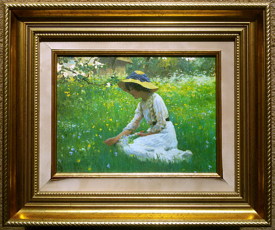 Franse school - In het gras mijmerende vrouw, geverniste print (mooi ingelijst) kopen? Bied vanaf 1!