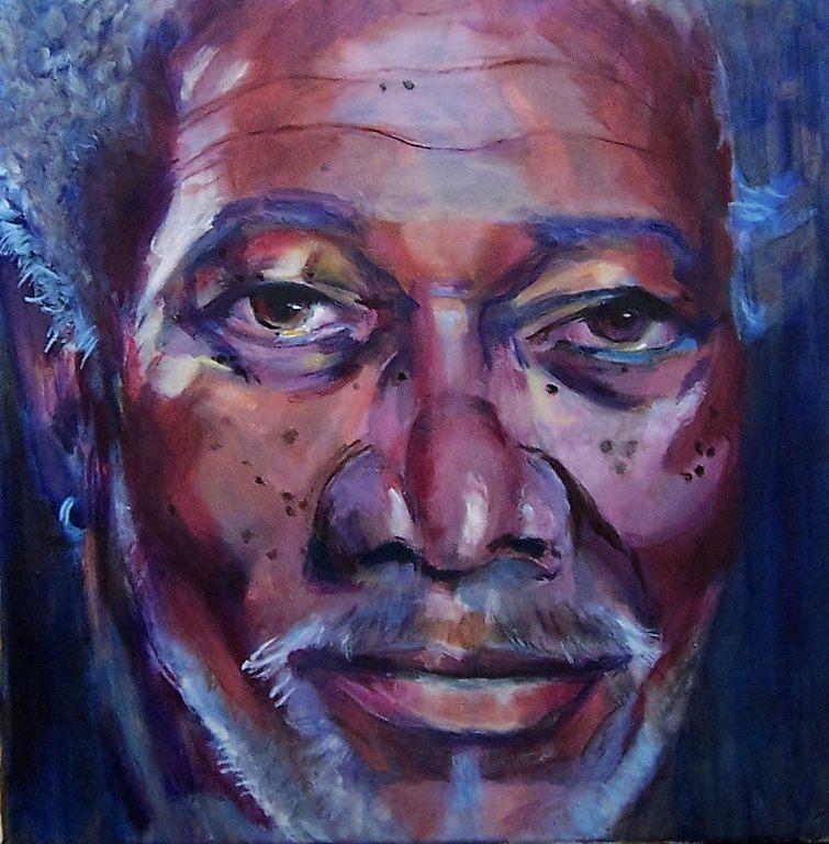 Gerda Onnes: Acryl op linnen, Morgan Freeman kopen? Bied vanaf 300!