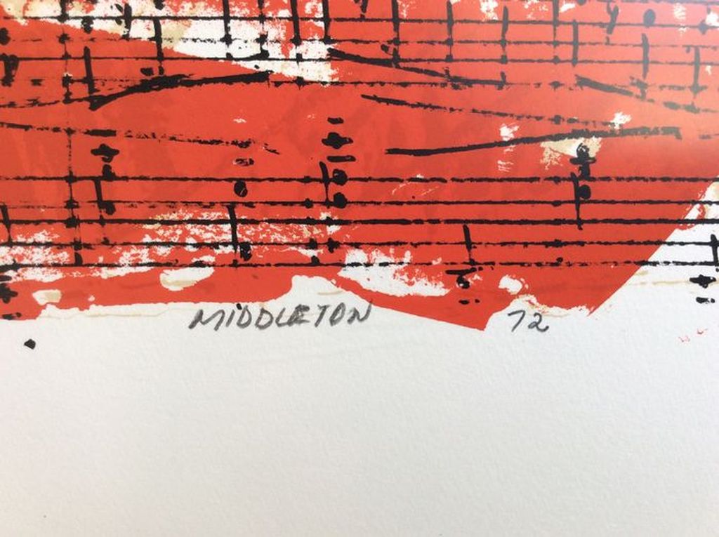 Sam Middleton: ingelijste gesigneerde kleurenlitho, muzikale compositie (1972) kopen? Bied vanaf 35!