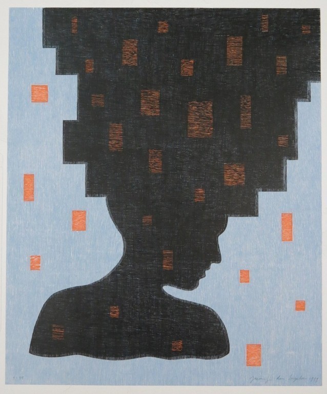 Jacomijn den Engelsen: Houtsnede, Afro (blauw) kopen? Bied vanaf 1!