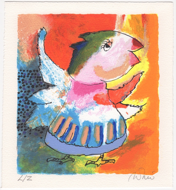 Marijn Moree, zeefdruk, 'Vogel, 1996 verkocht voor € 59!