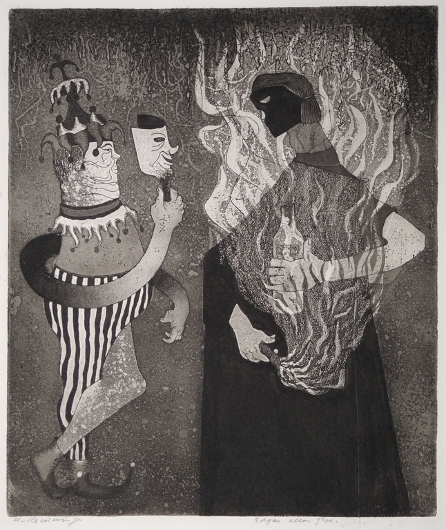 Harry van Kruiningen: ets-aquatint, Titel: Edgar allen Poe verkocht voor € 90!