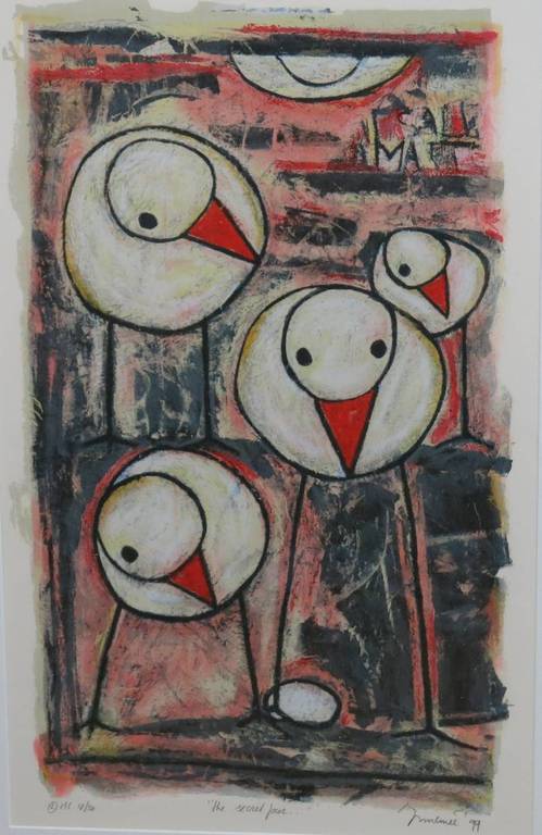 Hans Innemée: Zeefdruk, The secret four... - Ingelijst (groot) verkocht voor € 165!