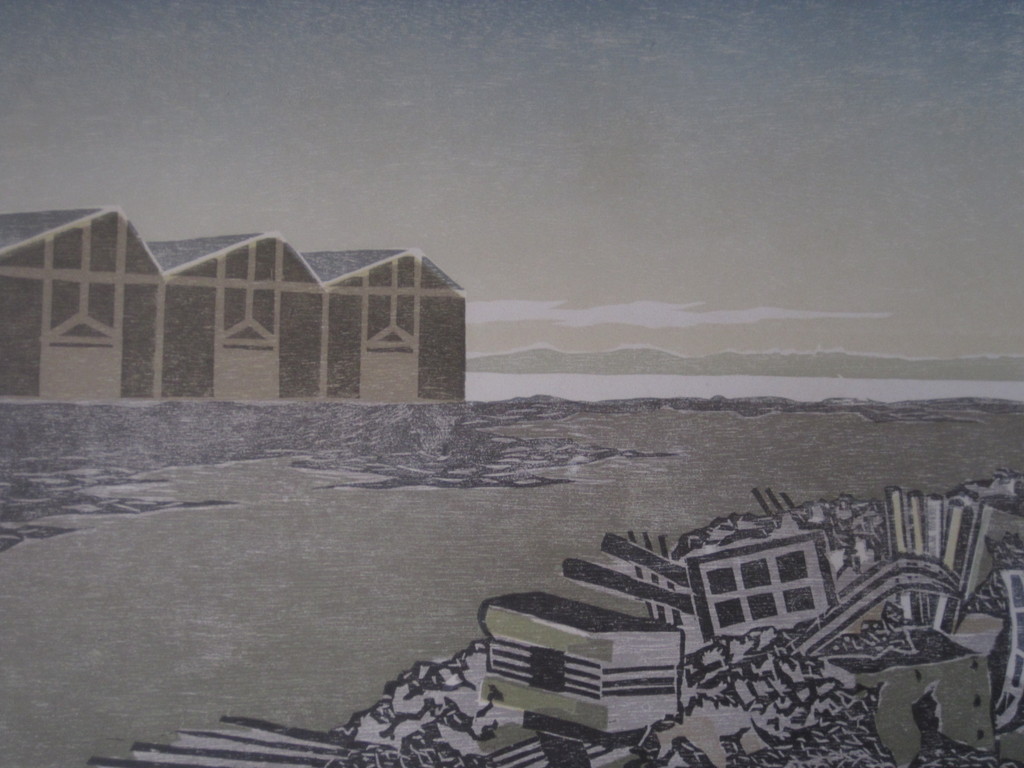 Intrigerende handgekleurde Houtsnede "Strand met huisjes" Willem de Vries (1948) kopen? Bied vanaf 1!