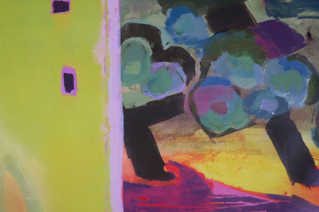 Xandra Donders: Gemengd techniek, Geel huis met boompjes kopen? Bied vanaf 20!