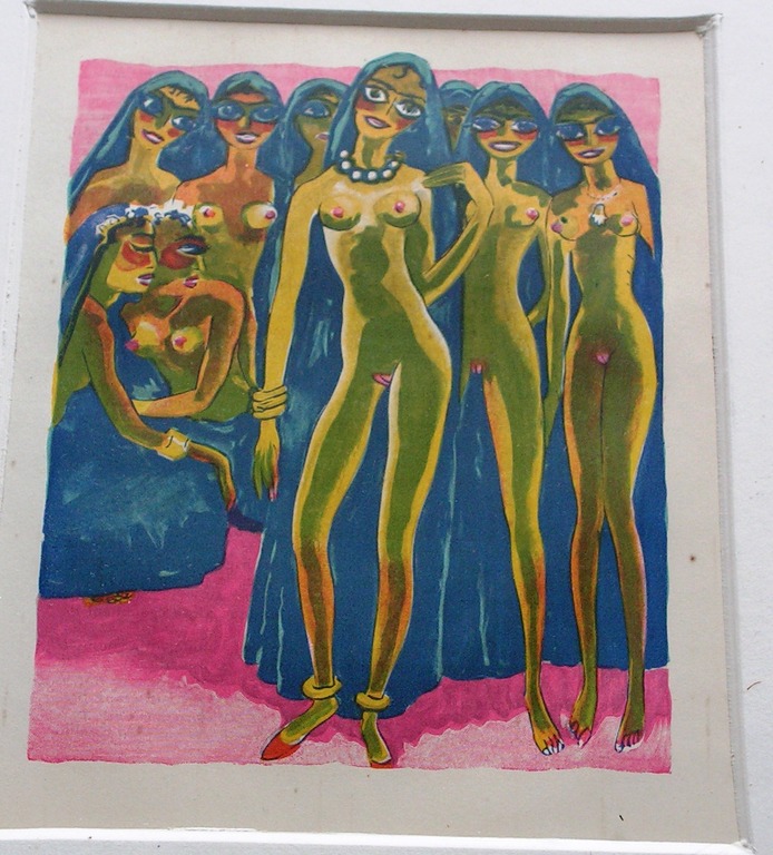 Kees van Dongen  - houtsnede naar aquarel - Les voiles bleus. verkocht voor € 75!