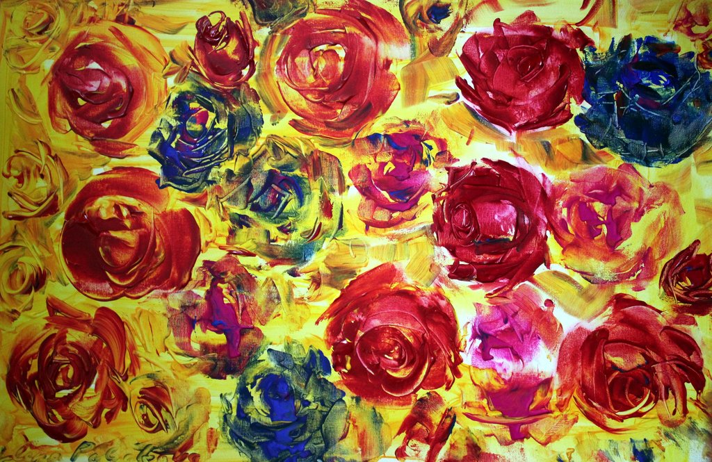 Elena Polyakova: Acrylverf , Kleurige rozen kopen? Bied vanaf 145!