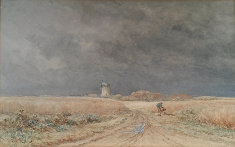 Adrianus van Everdingen (1832-1912), boer met kruiwagen in landschap, gesigneerd verkocht voor € 150!