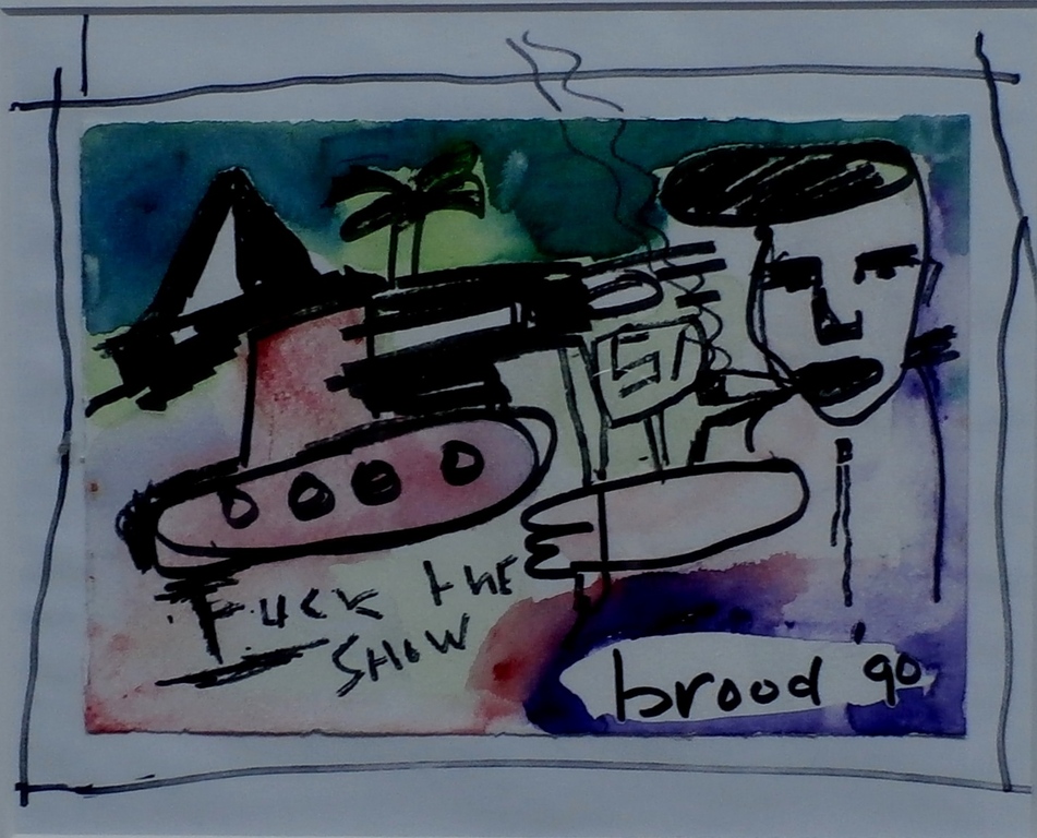 Herman Brood, ingelijste tekening: Fuck the show, handgesigneerd, 1990 verkocht voor € 565!