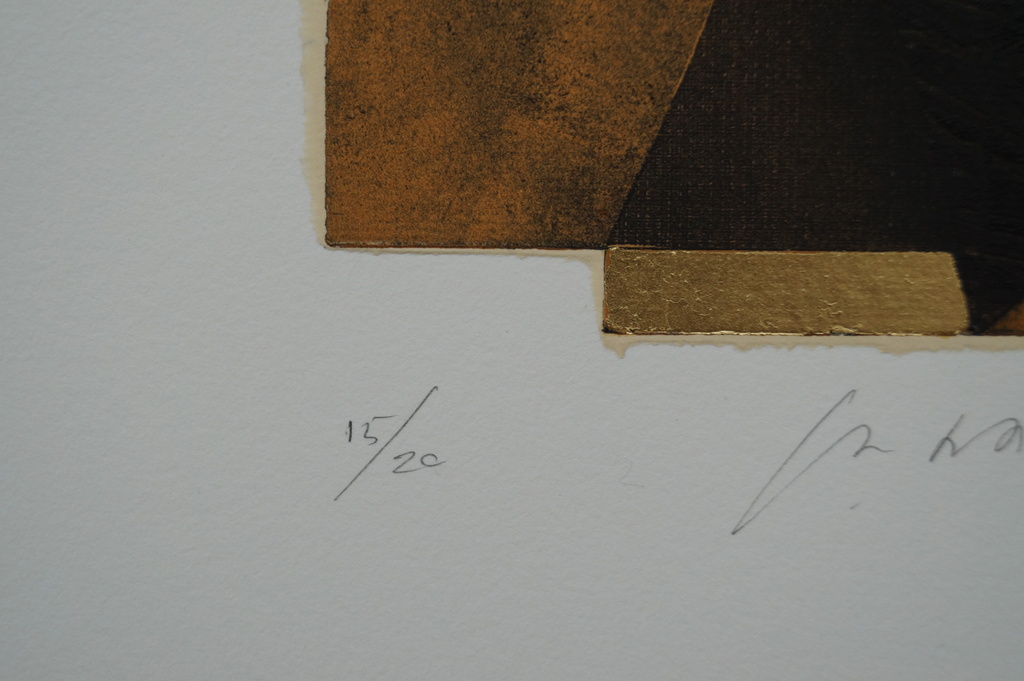 Jan Naezer - gesigneerde etscollage met bladgoud - 2003 kopen? Bied vanaf 20!