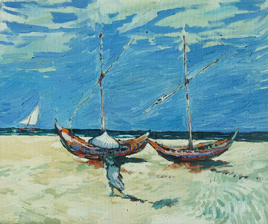 Rob van Trier - Boten op het strand, olieverf op doek kopen? Bied vanaf 75!