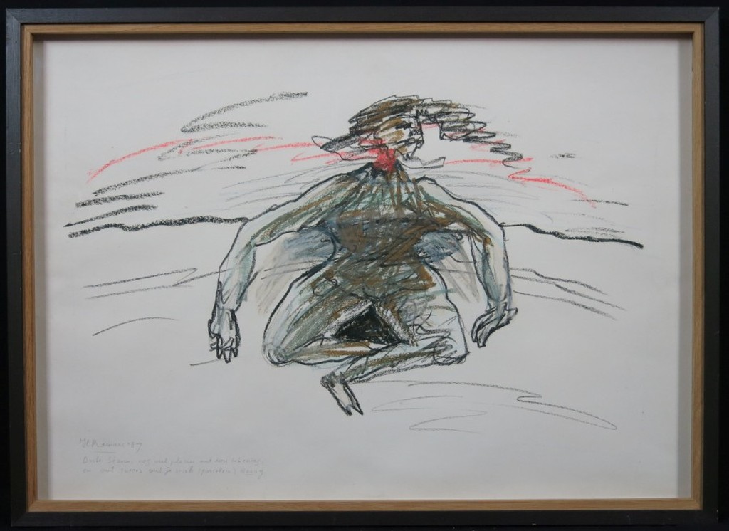 Hanny Ramaer: Krijttekening, zonder titel -Ingelijst verkocht voor € 80!