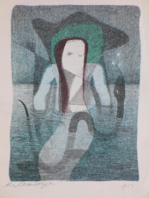 Harry van Kruiningen, Vrouw en slang, Kleurenlitho kopen? Bied vanaf 45!