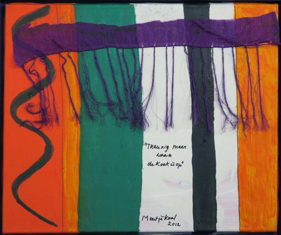 Meertje Kaal: Acryl en collage op doek, Treurig maar waar - Ingelijst kopen? Bied vanaf 1!
