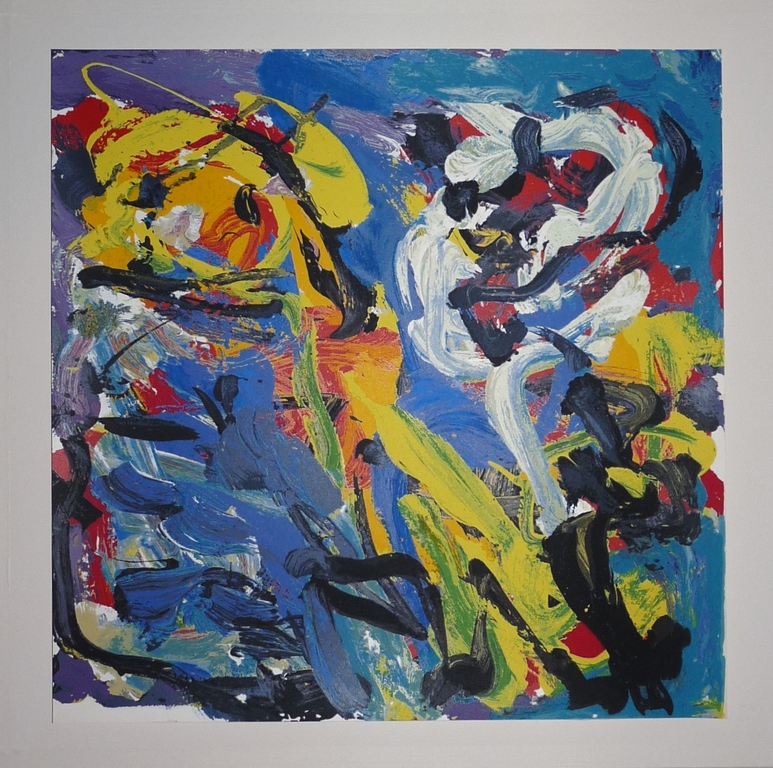 Karel Appel, Kleurenzeefdruk,Titel: Spelend in het blauw kopen? Bied vanaf 175!