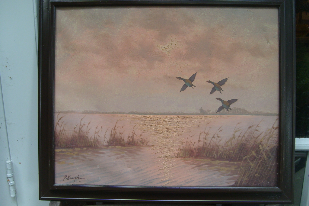 kunstschilder, onbekend, olieverf op linnen, vroege vogels kopen? Bied vanaf 25!
