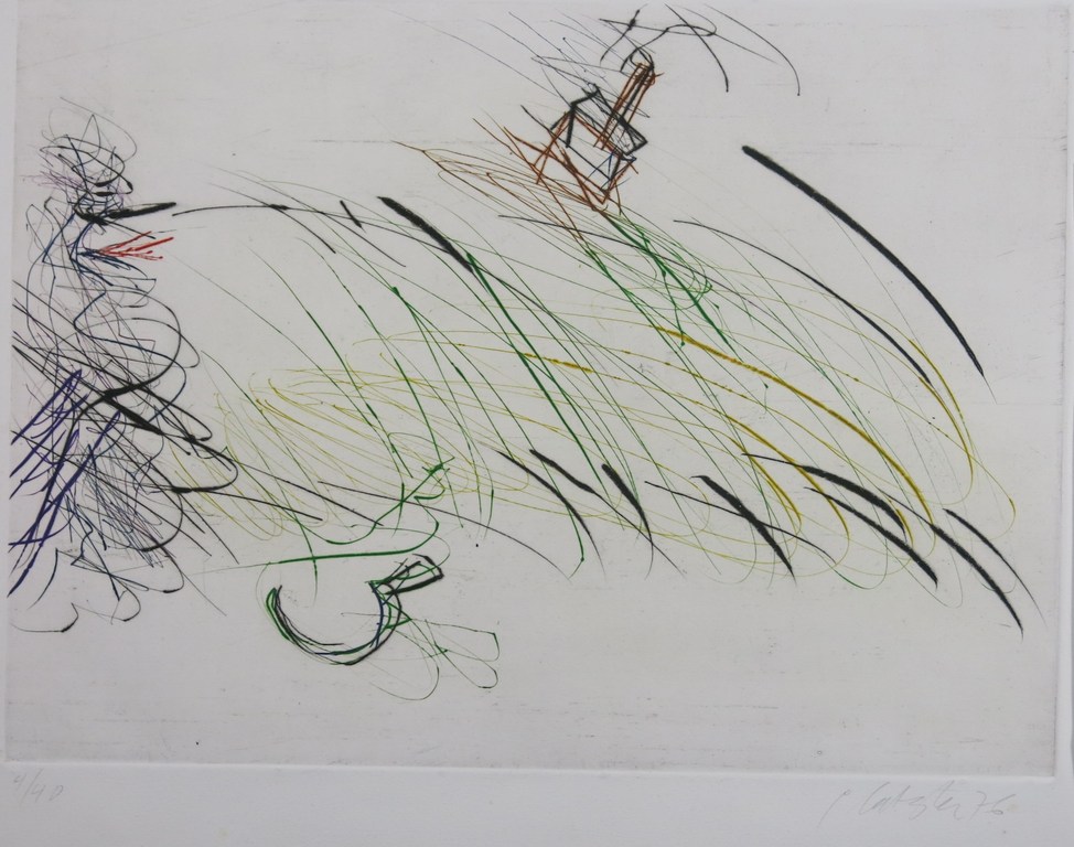 Ger Lataster: Droge naald en aquatint, Compositie met gekleurde lijnen kopen? Bied vanaf 200!