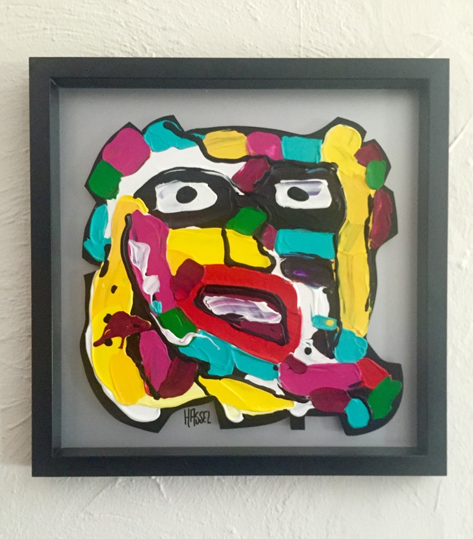 AD VAN HASSEL, 'Cobra Face-6' - schilderij: acrylverf op MDF (incl. lijst) kopen? Bied vanaf 49!