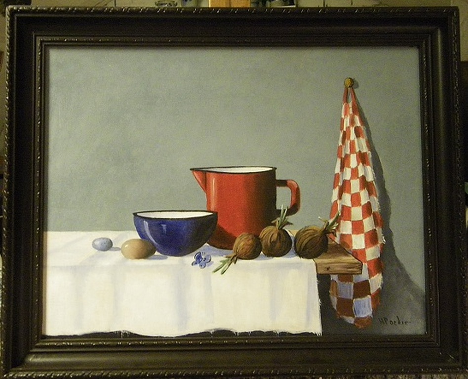 Henk Poeder: Olieverf stilleven emaille op paneel verkocht voor € 149!