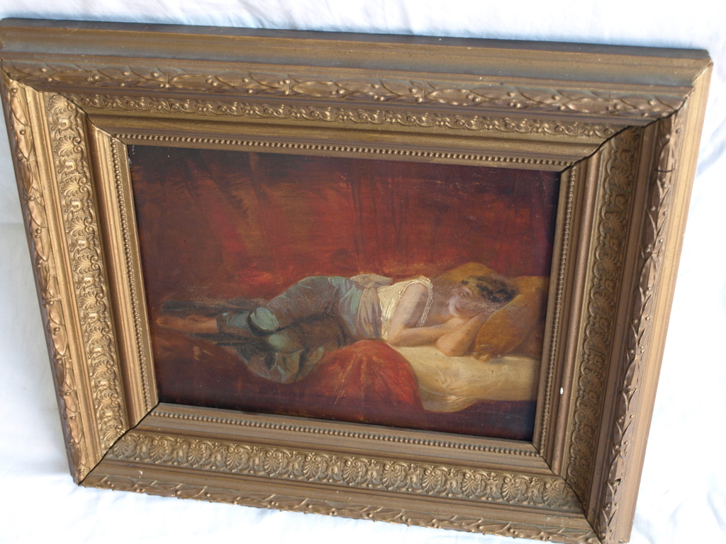 Onduidelijke signatuur : Olieverf op paneel , Schone slaapster – ingelijst – Oud kopen? Bied vanaf 1!