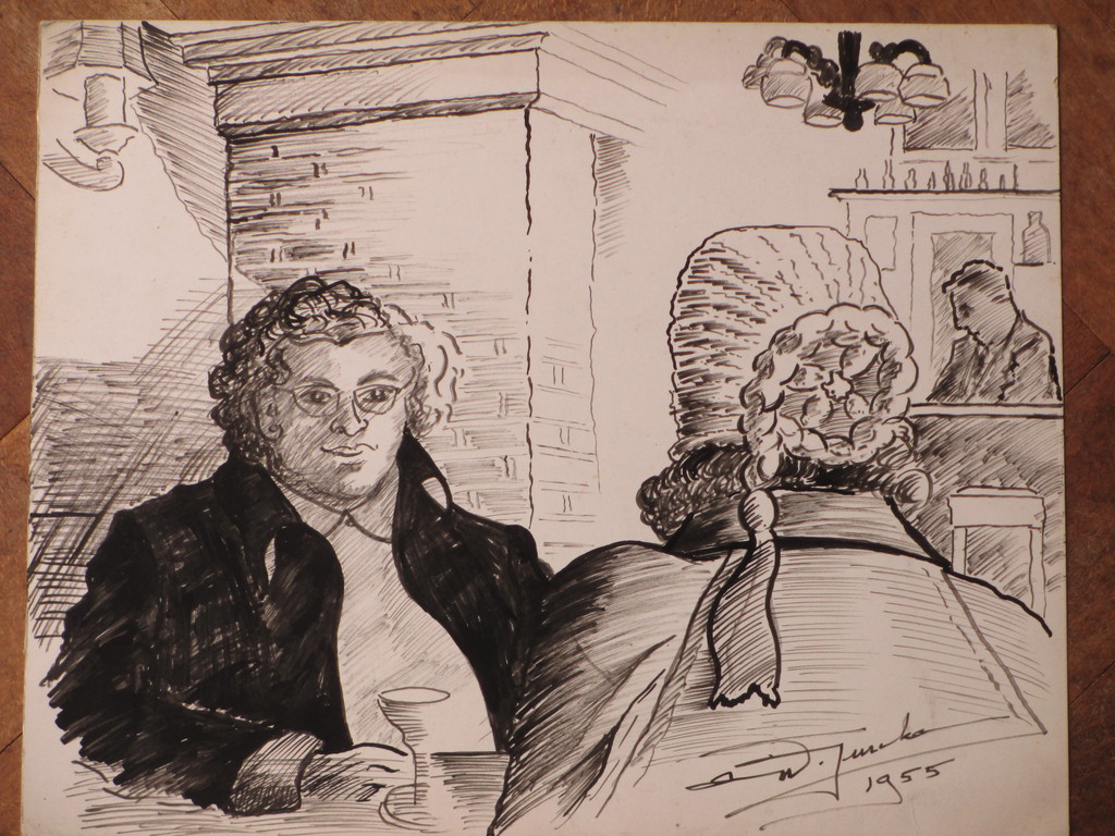 Wim Jurcka, In het café, Inkt/aquareltekening verkocht voor € 101!