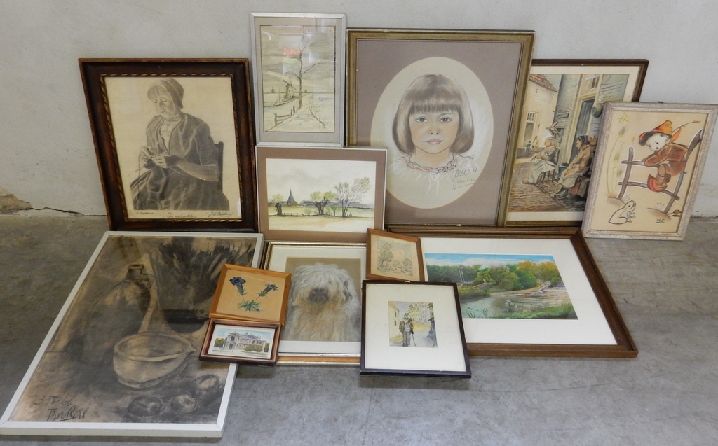 Karikaturale aquarel + 12 andere originele werken op papier kopen? Bied vanaf 1!