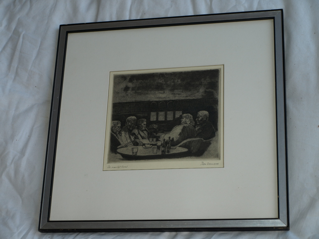 Poppe Damave (1921–1988) : Ets , De nachtboot – Gesigneerd & ingelijst  kopen? Bied vanaf 1!