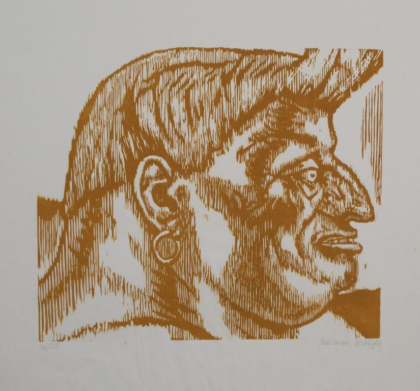 Herman Gordijn: Houtsnede op Japans papier, Man met oorring kopen? Bied vanaf 1!