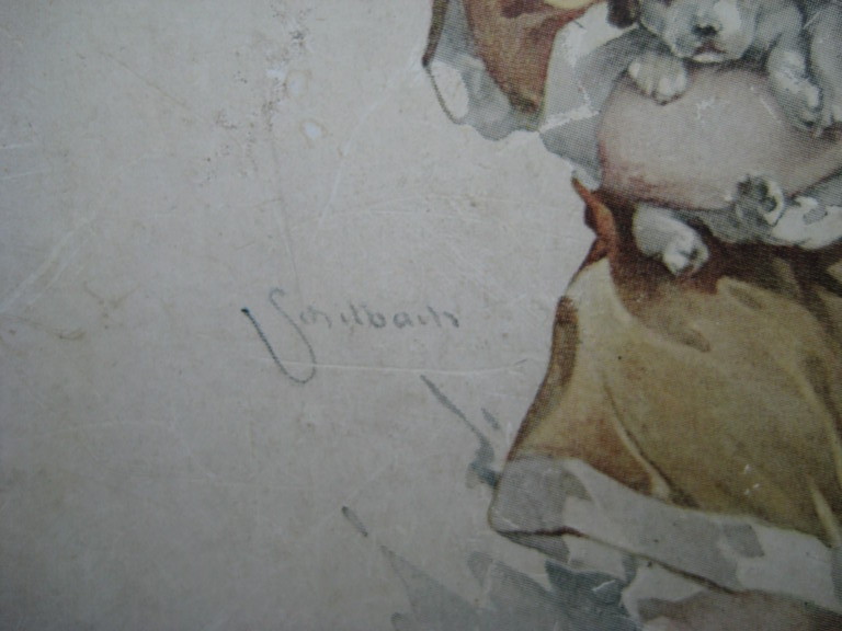 Schilbach , tekening aquarel , meisje met puppy hondjes  kopen? Bied vanaf 1!