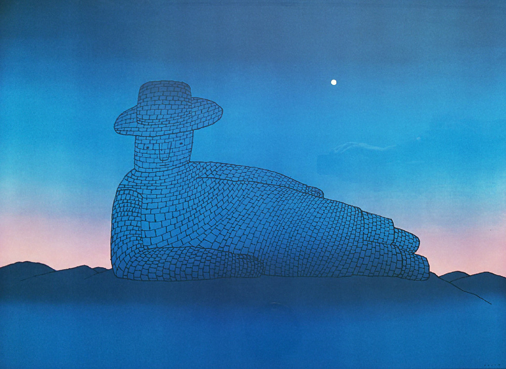 Jean-Michel Folon - Le reve de Pierre, offsetdruk (mooi ingelijst, groot) verkocht voor € 100!