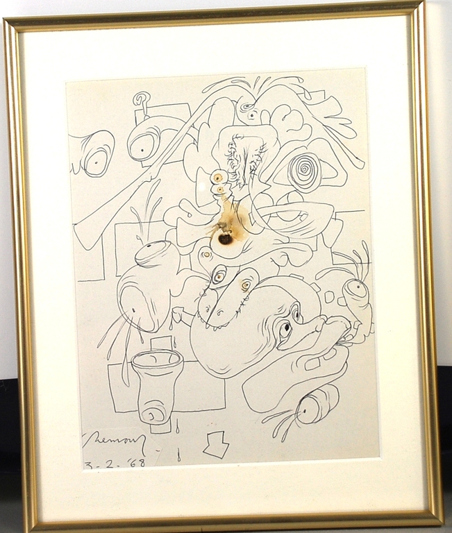 Jacques Chemay: Pentekening Compositie met sigaretgat uit 68 kopen? Bied vanaf 80!