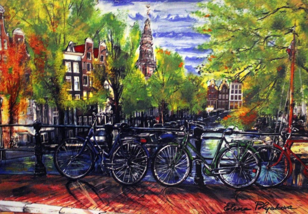 Elena Polyakova: Een dag in Amsterdam, Gemengde techniek verkocht voor € 75!