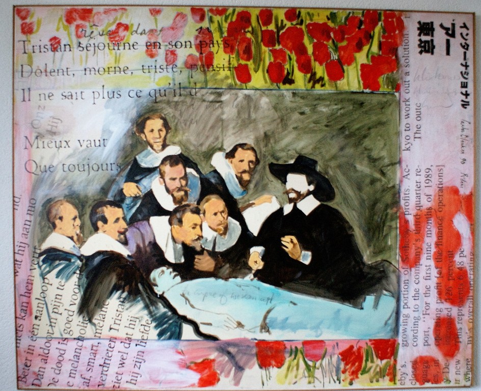 Carlos Blaaker, olieverf op doek, Voorstelling van Rembrandt, de anatomische les verkocht voor € 750!