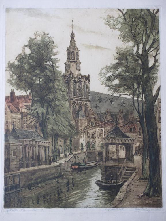 Eugene Rensburg, Gouda Vischmarkt, Kleurets verkocht voor € 50!